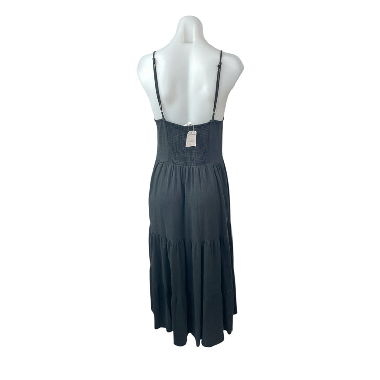 NEW Nordstrom Splendid Black Linen Sleeveless Open Back Cami Tiered Maxi Dress M