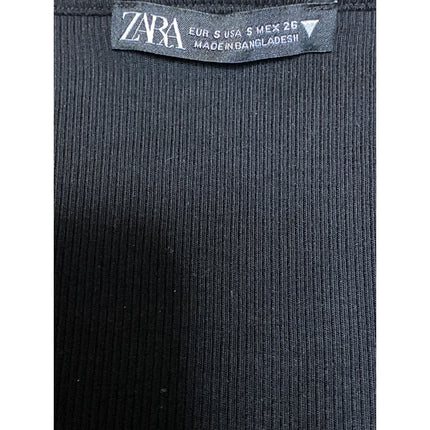 Zara Women's Black Puff Sleeve Square Neck Ribbed Knit Cropped Blouse Top Sz S
