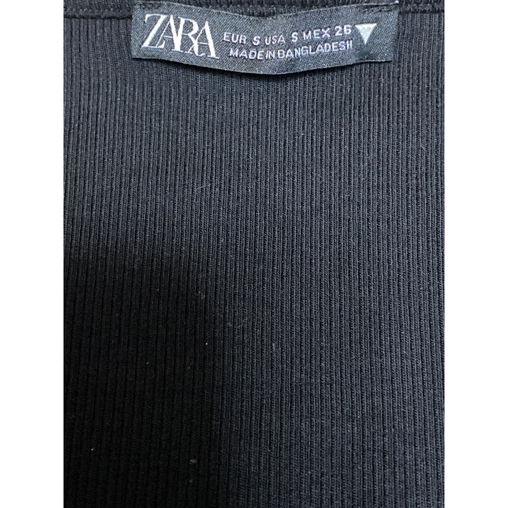 Zara Women's Black Puff Sleeve Square Neck Ribbed Knit Cropped Blouse Top Sz S