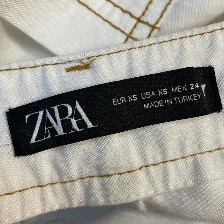 Zara Women's White Cream High Waisted Wide Leg Baggy Denim Jeans Pants Size XS