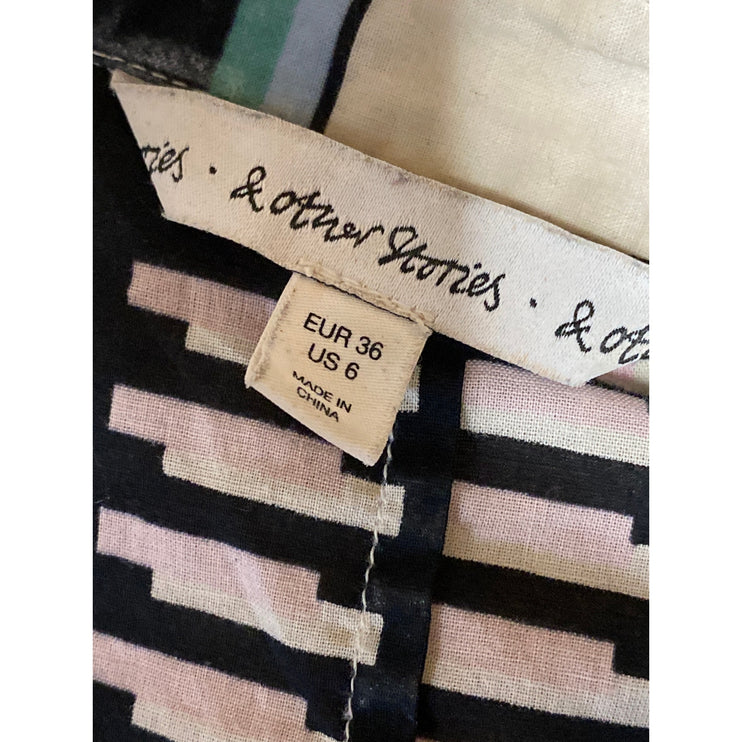 & Other Stories Multicolor Abstract Half Sleeve Button Down Tunic Shirt Top Sz 6