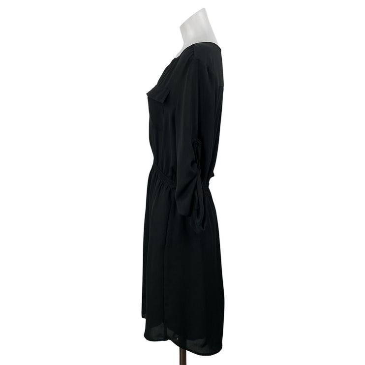 Mossimo Black 3/4 Sleeve Roll Tab Pocket Elastic Waist Mini Shirt Dress Size M