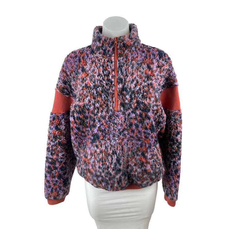 JoyLab Womens Purple Cheetah Leopard 1/2 Zip Long Sleeve Sweater Jacket Top XS
