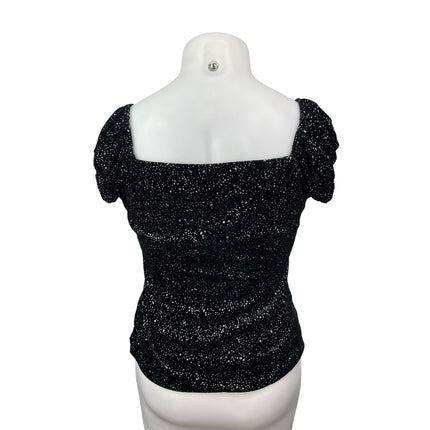 NEW Collectif Black Glitter Velvet Velour Short Sleeve Shirt Blouse Top Size 12