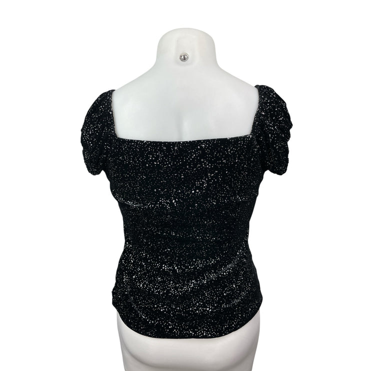 NEW Collectif Black Glitter Velvet Velour Short Sleeve Shirt Blouse Top Size 12