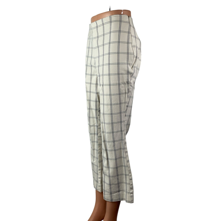 A New Day Women's White Plaid High Rise Flared Cropped Trousers Pants Size 8
