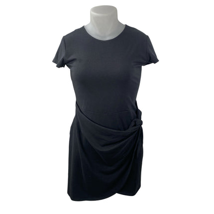 Open Edit Women's Black Ruched Short Sleeve Mini Wrap T-shirt Bodycon Dress Sz L