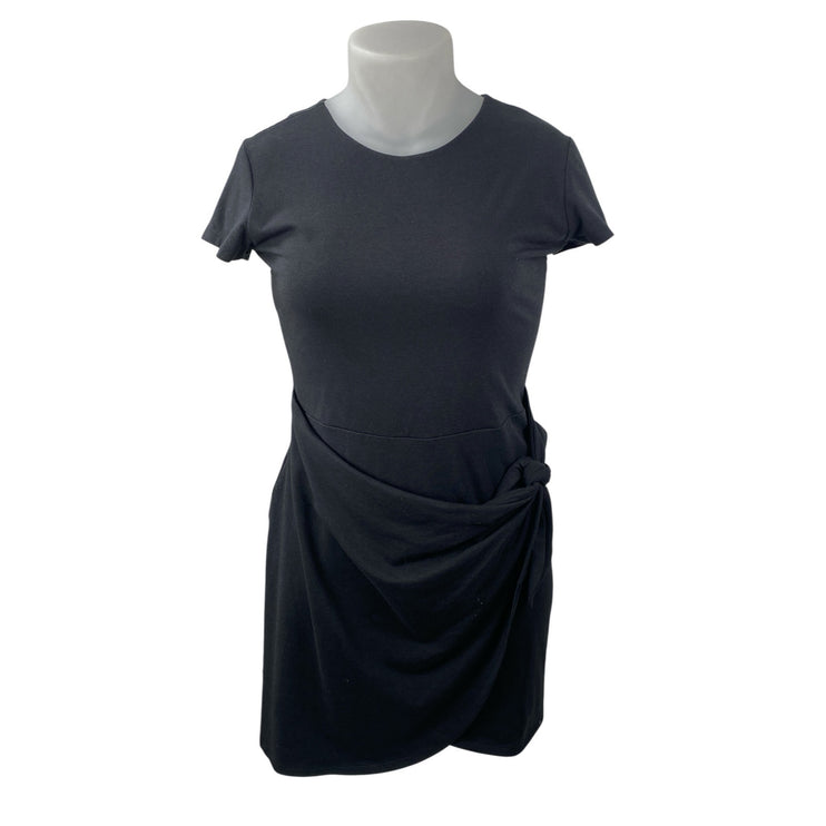 Open Edit Women's Black Ruched Short Sleeve Mini Wrap T-shirt Bodycon Dress Sz L
