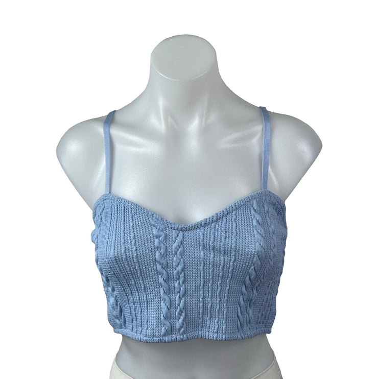 Zara Women's Blue Cable Knit Sleeveless Sweetheart Neck Crop Cami Tank Top Sz S