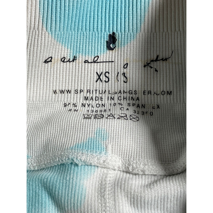 Spiritual Gangster White Blue Tie Dye High Rise Yoga Athletic Biker Shorts Sz XS