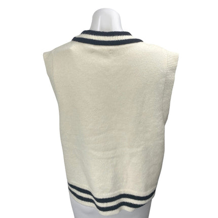 NEW Oak + Fort White Black Sleeveless Knit V Neck Tank Sweater Vest Top Size S