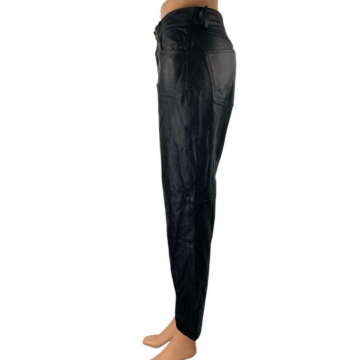MNG Mango Women's Black Faux Leather Vegan High Rise Trousers Pants Size 4