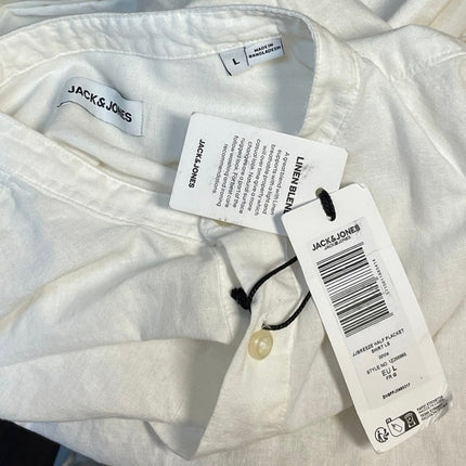 NEW Jack & Jones Breeze Men's White Half Button Henley Long Sleeve Shirt Size L