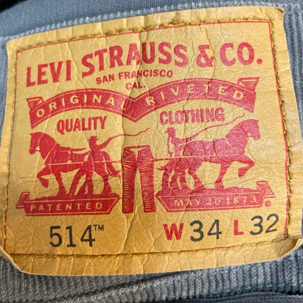 Levi's 514 Womens Gray Corduroy High Rise Straight Leg Denim Jeans Pants Size 34