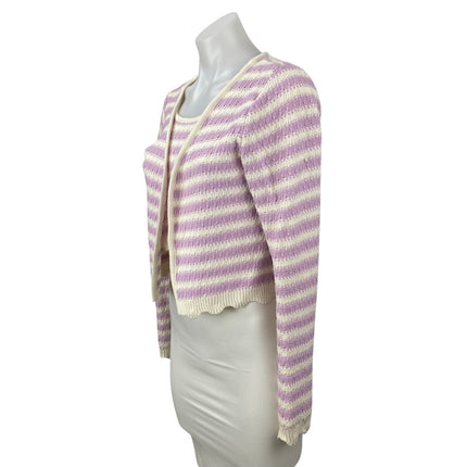 Willow & Wind Purple Lilac Striped Crop Tank Top Cardigan 2 Piece Set Size M