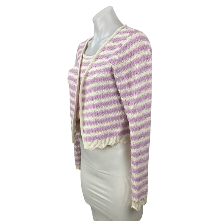 Willow & Wind Purple Lilac Striped Crop Tank Top Cardigan 2 Piece Set Size M