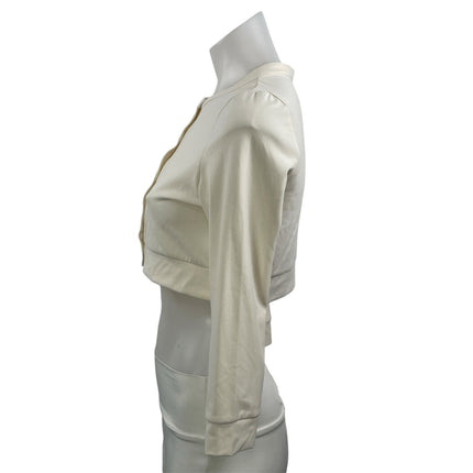 WeWoreWhat Women's Cream Crew Neck Long Sleeve Stretch Button Up Crop Top Size M