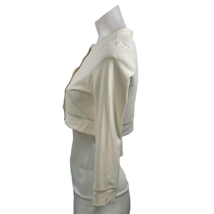 WeWoreWhat Women's Cream Crew Neck Long Sleeve Stretch Button Up Crop Top Size M