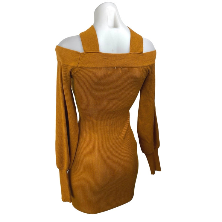 Love Always Brown Rib Knit Cutout Keyhole Long Sleeve Mini Sweater Dress Size M