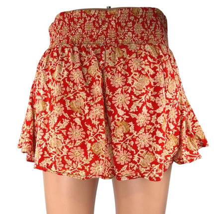 Free People Say It's So Orange Floral Smocked High Waist Flowy Mini Shorts Sz S