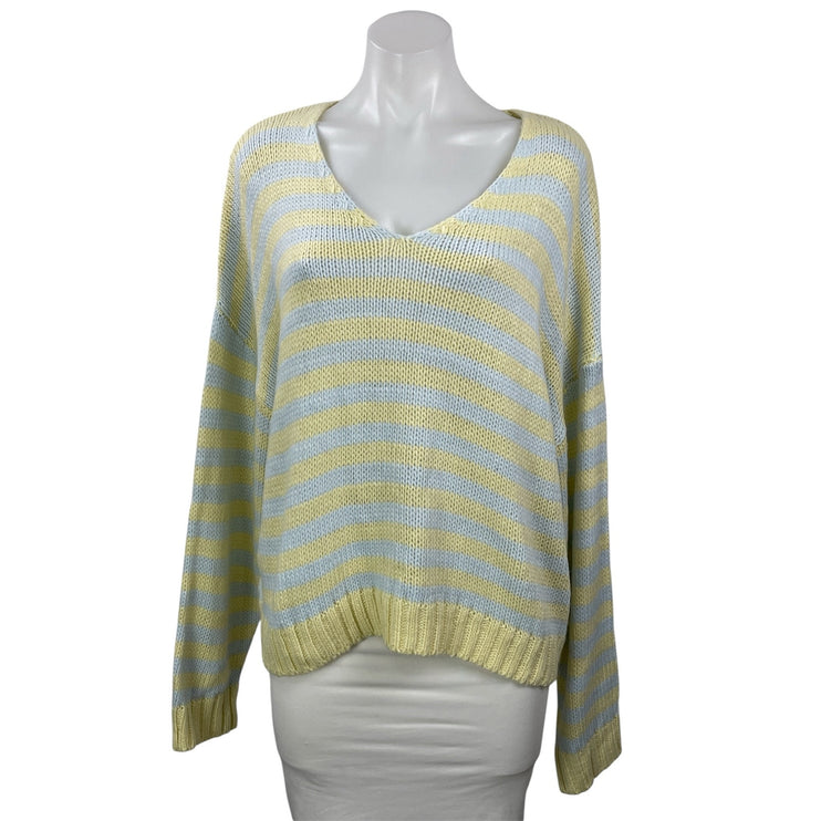 Le Lis Yellow Blue Softly Striped Long Sleeves Knit Oversized Sweater Top Size M