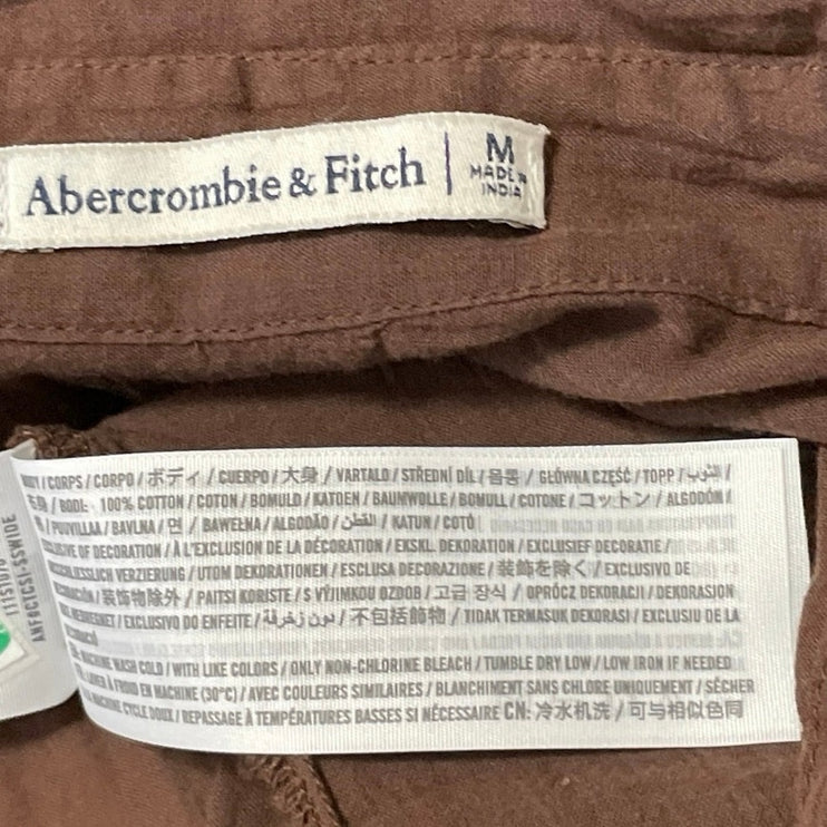 Abercrombie & Fitch Women's Brown Long Sleeves Open Front Tie Shirt Blouse Top M