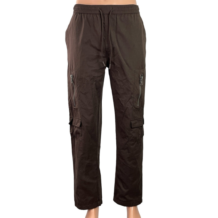 FOREVER 21 Mens Dark Brown Drawstring Pockets Straight Leg Cargo Trouser Pants M