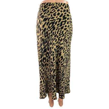 Banana Republic Beige Leopard Animal Print High Waist Flare Midi Skirt Size L