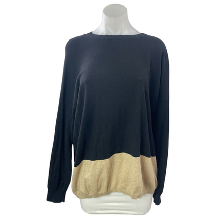 Pink Tartan Women's Navy Blue Beige Cashmere Colorblock Knit Sweater Top Sz L