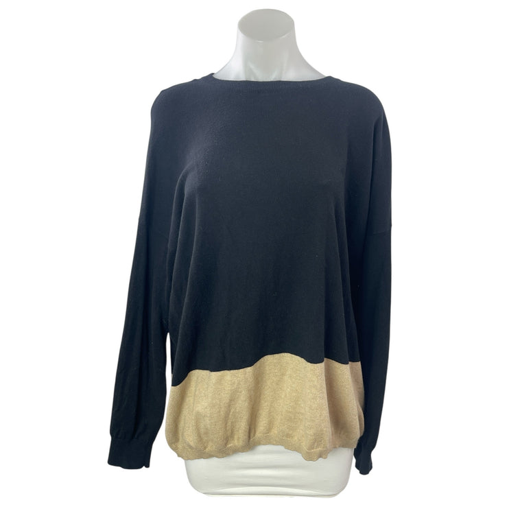 Pink Tartan Women's Navy Blue Beige Cashmere Colorblock Knit Sweater Top Sz L