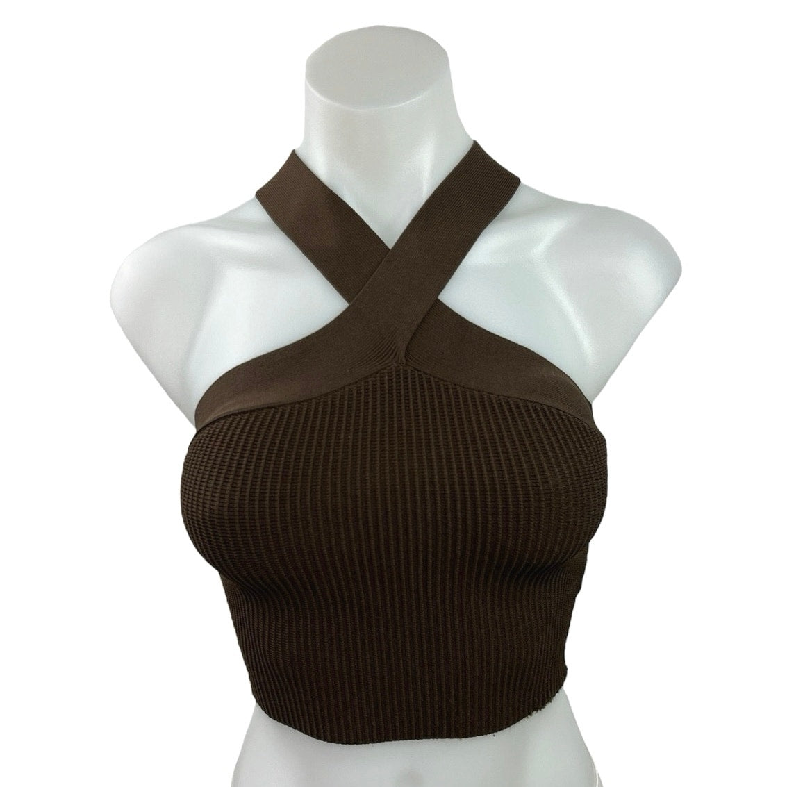 Aritzia Babaton Brown Sculpt Knit Criss Cross Stretch Cropped Tank Top Size 2XS Aritzia Babaton Brown Sculpt Knit Criss Cross Stretch Cropped Tank Top Size 2XS
