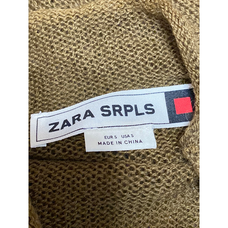 Zara Brown Gold Wool Metallic Knit Mock Neck Long Sleeve Blouse Sweater Top Sz M