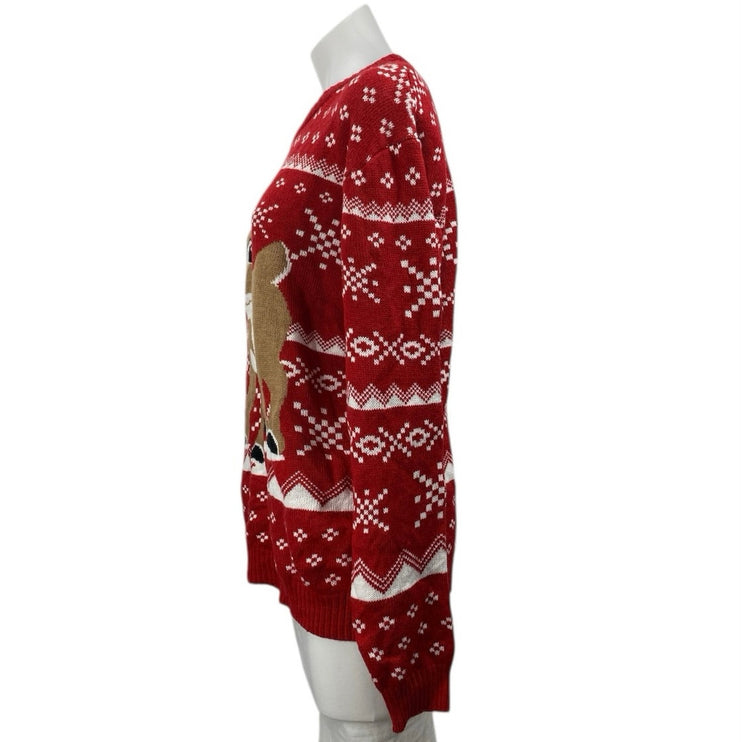 Rudolph Women's Red Reindeer Fair Isle Christmas Long Sleeve Sweater Top Size XL