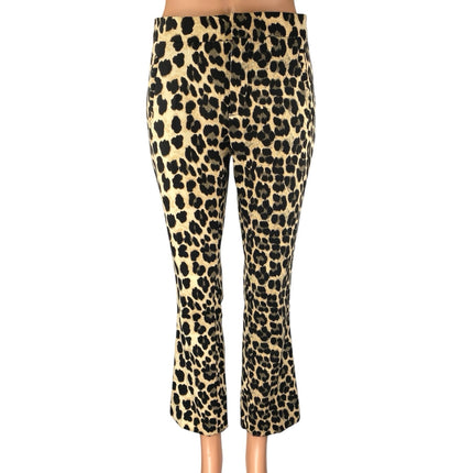 Zara Beige Black Leopard Animal Print High Rise Flare Bootcut Trousers Pants XS