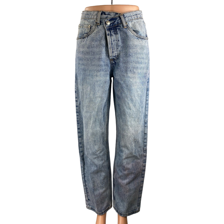 Princess Polly Women's Blue High Waisted Straight Leg Baggy Denim Jeans Size 2