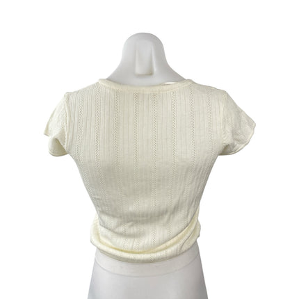 WAYF Women's Cream Wool Ribbed Button Down Shirt Blouse Cardigan Sweater Top S