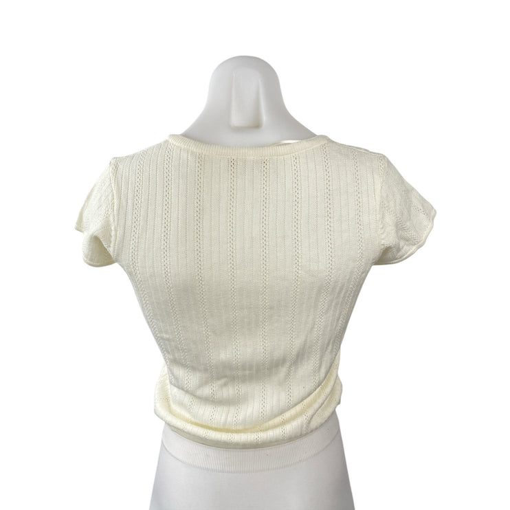 WAYF Women's Cream Wool Ribbed Button Down Shirt Blouse Cardigan Sweater Top S