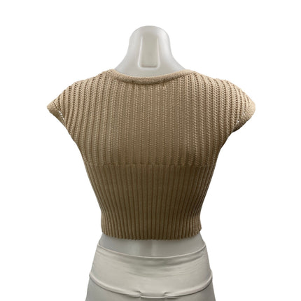 DNA Women's Beige Short Cap Sleeves Open Knit Crochet Cardigan Crop Top Size S