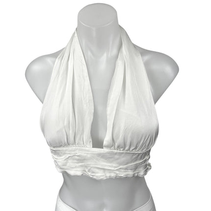 Zara Women's White Halter Sleeveless Plunging Tie Open Back Crop Top Size S