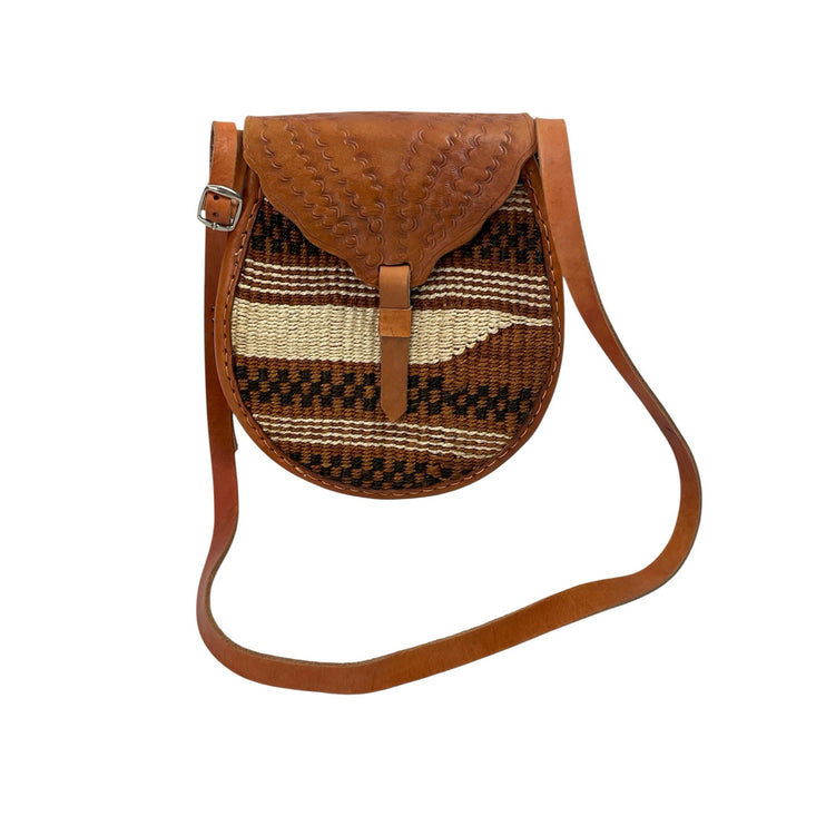 Brown Tan Woven Flap Rattan African Kiondo Boho Crossbody Bag Handbag Size OS