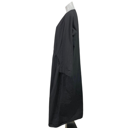 Zara Black Long Sleeve V Neck Pleated Oversized Relaxed A Line Maxi Dress 2XL
