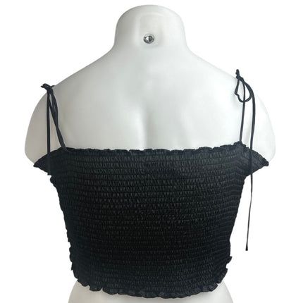 Urban Outfitters Black Satin Silk Smocked Cami Camisole Tank Crop Top Size XL