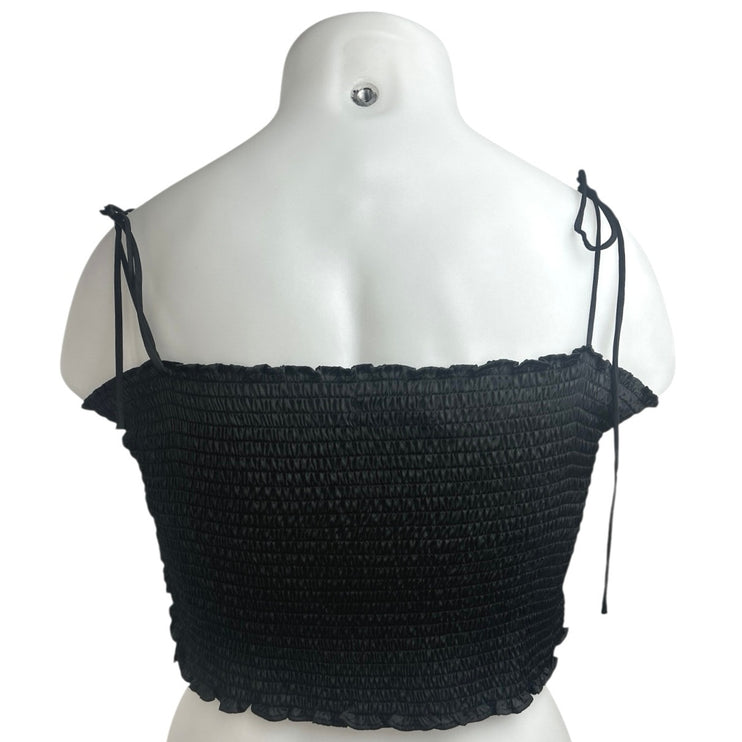 Urban Outfitters Black Satin Silk Smocked Cami Camisole Tank Crop Top Size XL