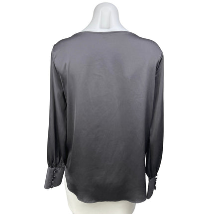 Ann Taylor Black Silk Satin Boat Neck Balloon Long Sleeve Blouse Top Size S