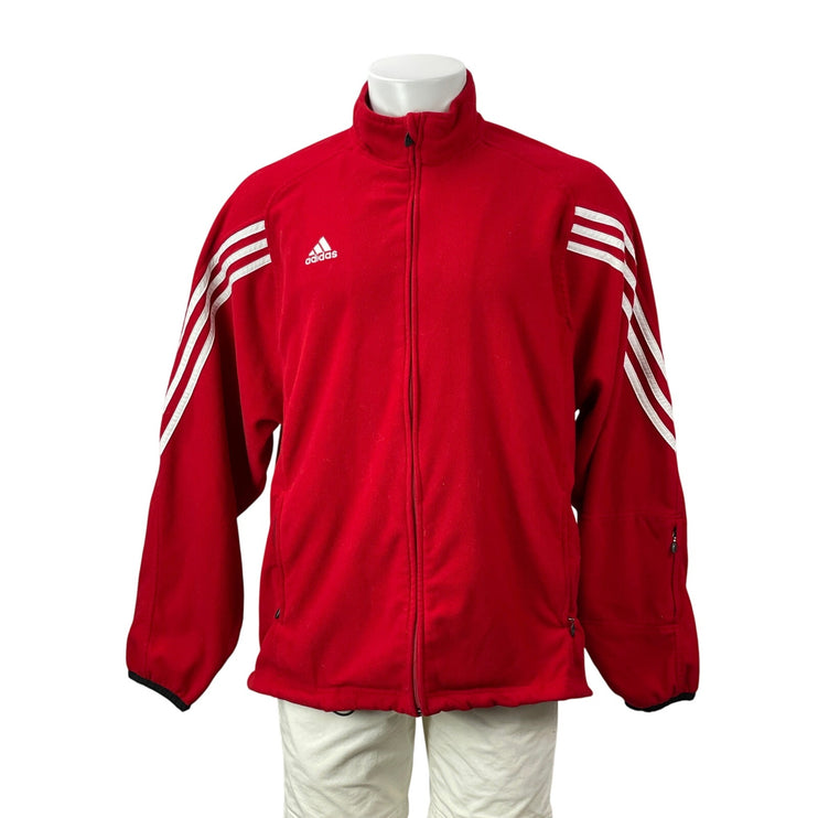 Adidas Men's Bright Red Striped Turtleneck Full Zip Athletic Track Jacket Sz XL