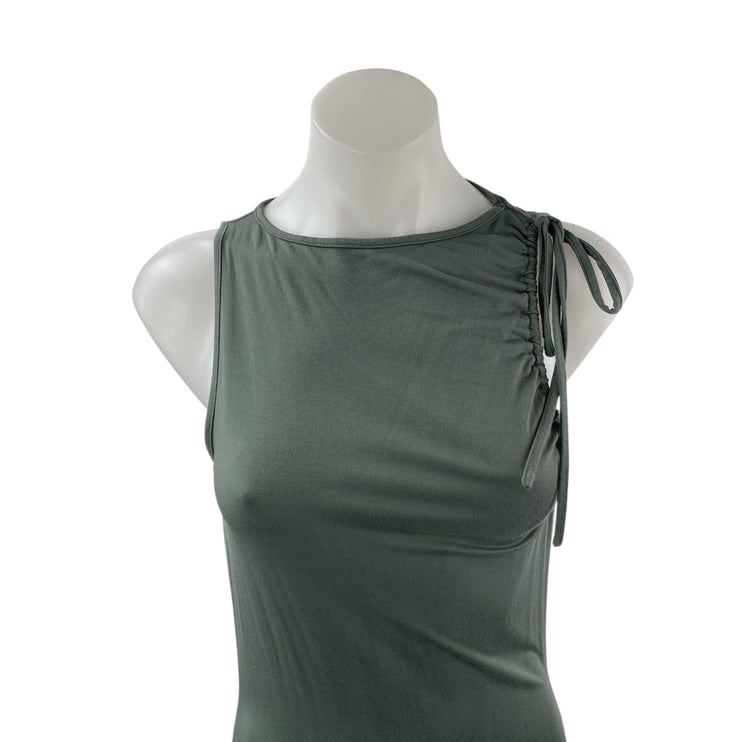 Motel Elinor Women's Green Ruched Sleeveless Mock Neck Tie Maxi Bodycon Dress M