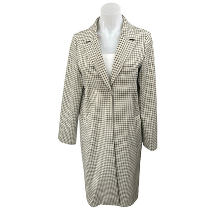 H&M Multicolor Plaid Checkered Notch Collar Trench Over Coat Blazer Jacket Sz 0
