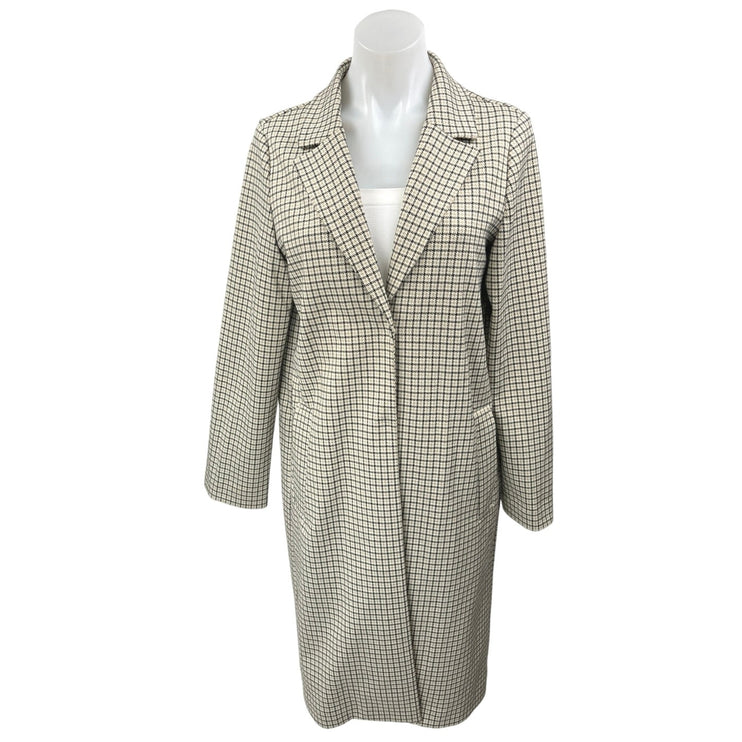 H&M Multicolor Plaid Checkered Notch Collar Trench Over Coat Blazer Jacket Sz 0