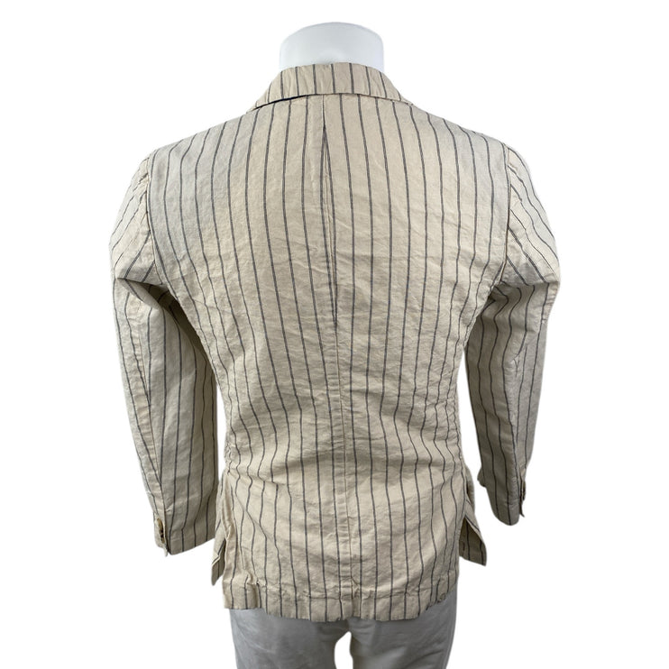 Scotch & Soda Mens Beige Linen Striped Long Sleeve Blazer Coat Suit Jacket Sz S