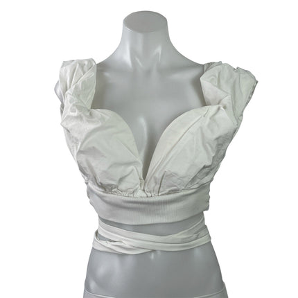 Zara Women's White Sleeveless Sweetheart Tie Wrap Blouse Crop Top Size M